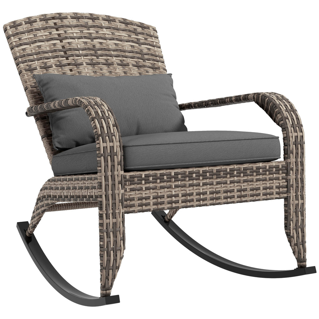 Outdoor Wicker Adirondack Rocking Chair with High Back & Seat Cushion