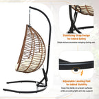 Foldable Rattan Egg Swing Chair with Iron Frame, Plush Cushion & Removable Headrest