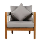 Azari Outdoor Acacia Wood Club Chair with Handwoven Rope Accents & Curved Backrest