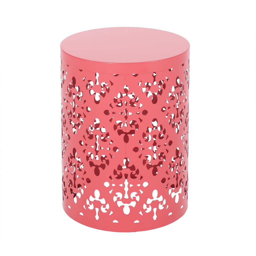 Refinery 2-Piece Outdoor End Table Set with Floral Patten and Iron Cut Design