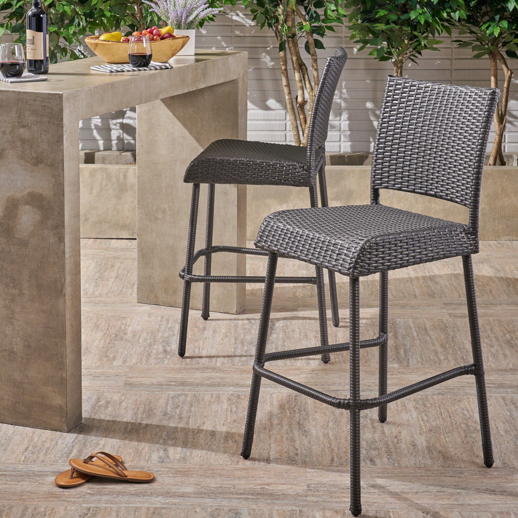 29" Outdoor Rattan Armless Barstools, Set of 2