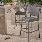 29" Outdoor Rattan Armless Barstools, Set of 2