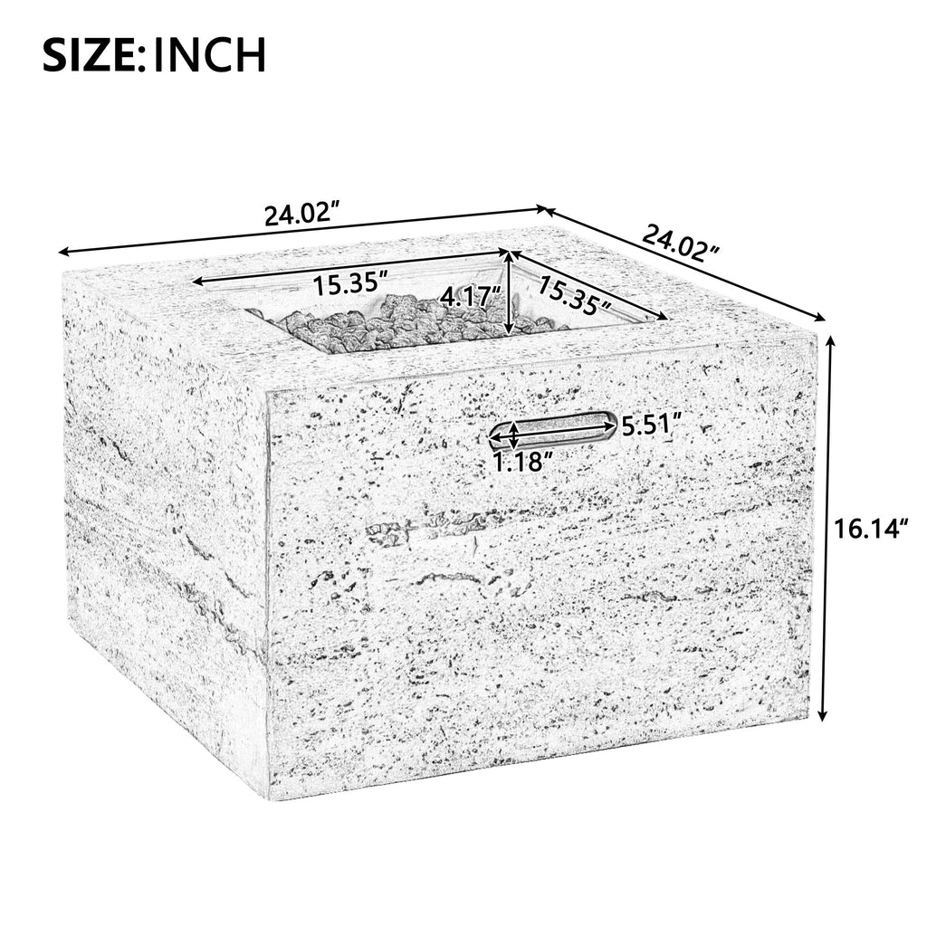 Outdoor Square Fire Pit with Steel Burner, Lava Rocks and Cover