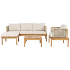 Isola Outdoor 4 Piece Acacia Wood and Rope Patio Sofa Set