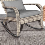 Outdoor Wicker Adirondack Rocking Chair with High Back & Seat Cushion