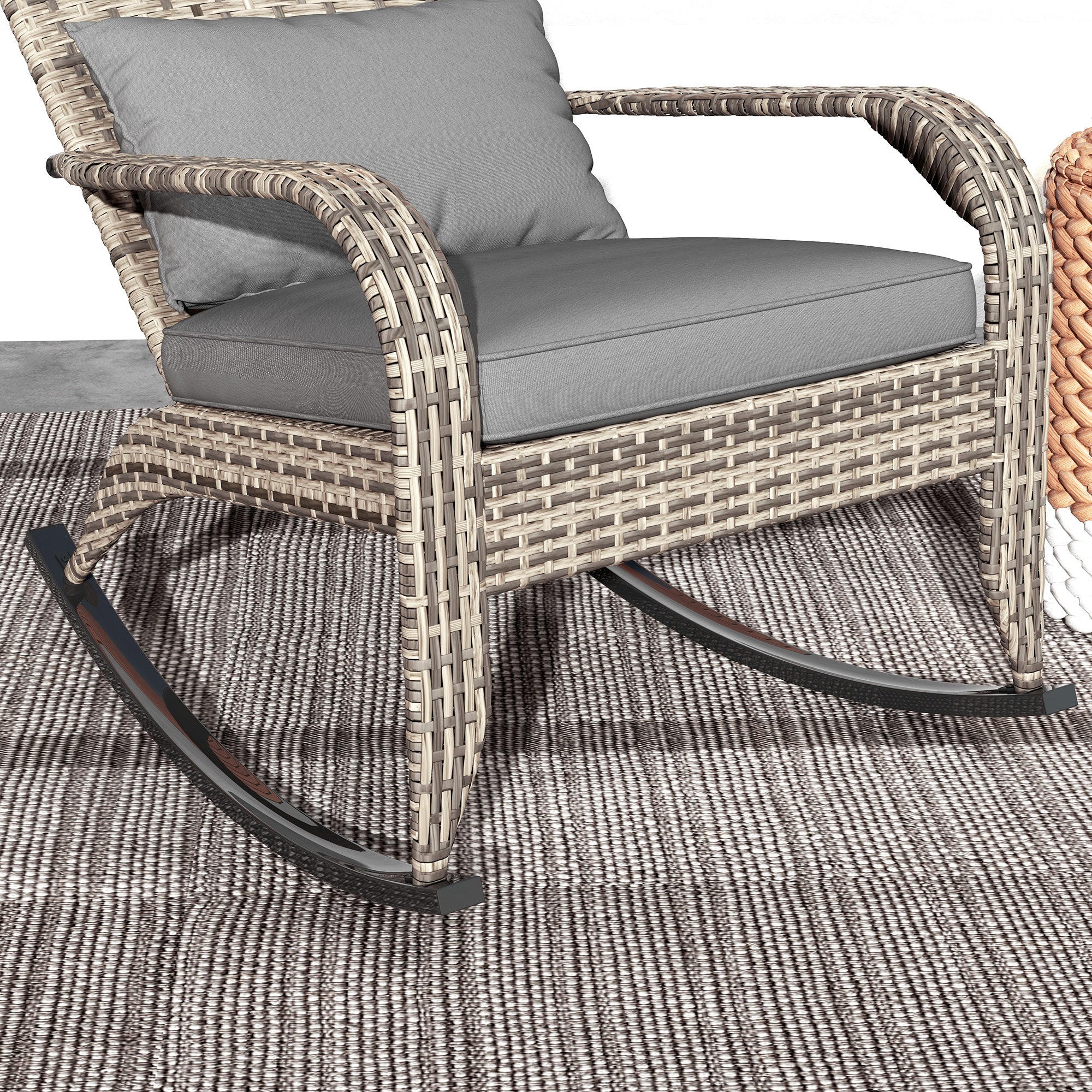 Outdoor Wicker Adirondack Rocking Chair with High Back & Seat Cushion