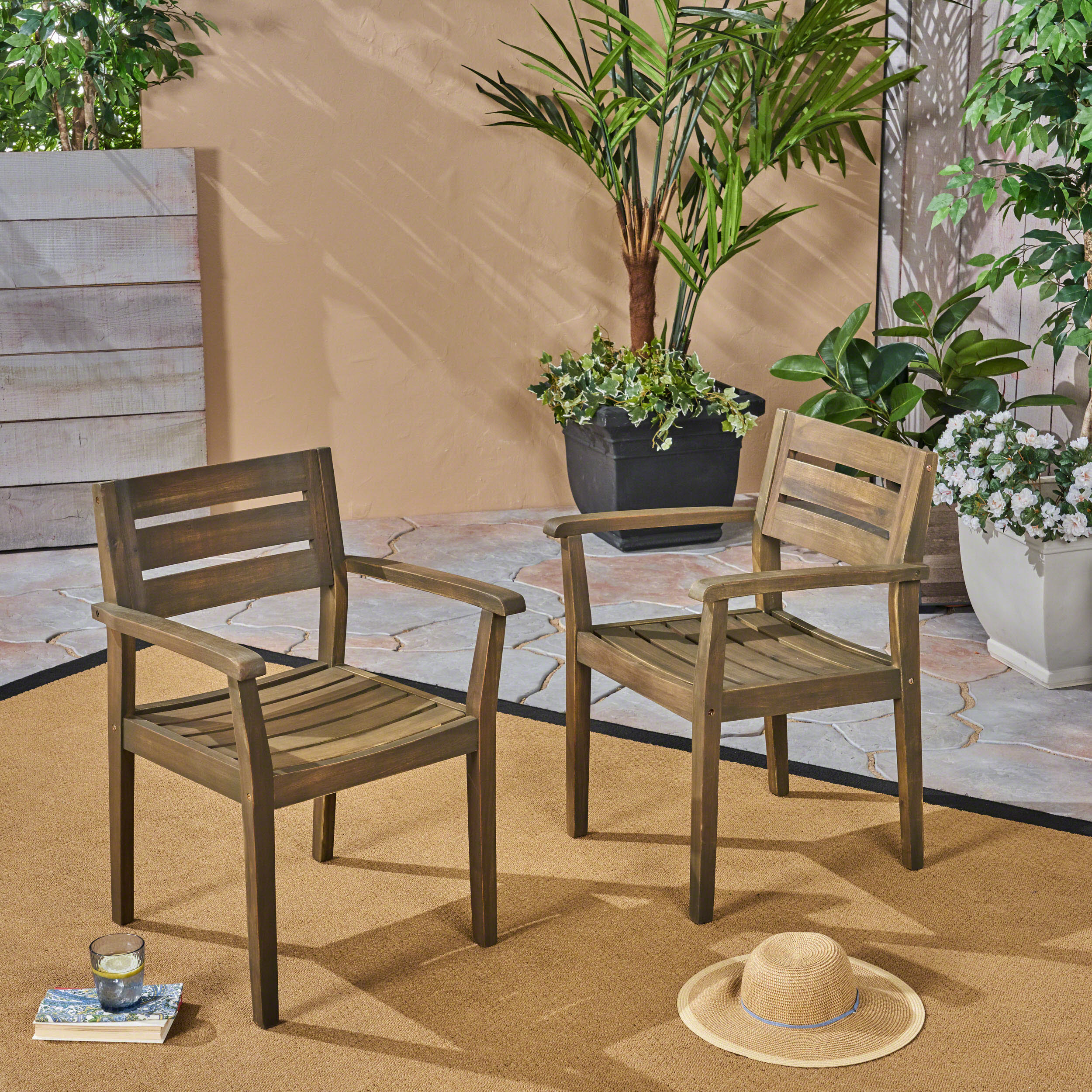 Stamford Outdoor Acacia Wood Dining Chairs, Set of 2