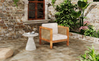Outdoor Acacia Wood Outdoor Club Chair with Wicker Armrest and Beige Cushions
