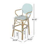 Valorous Outdoor Wicker Bar Stool with Round Back and Curved Arms, Set of 2