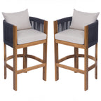 Matera Outdoor Wood & Rope Barstools, Set of 2