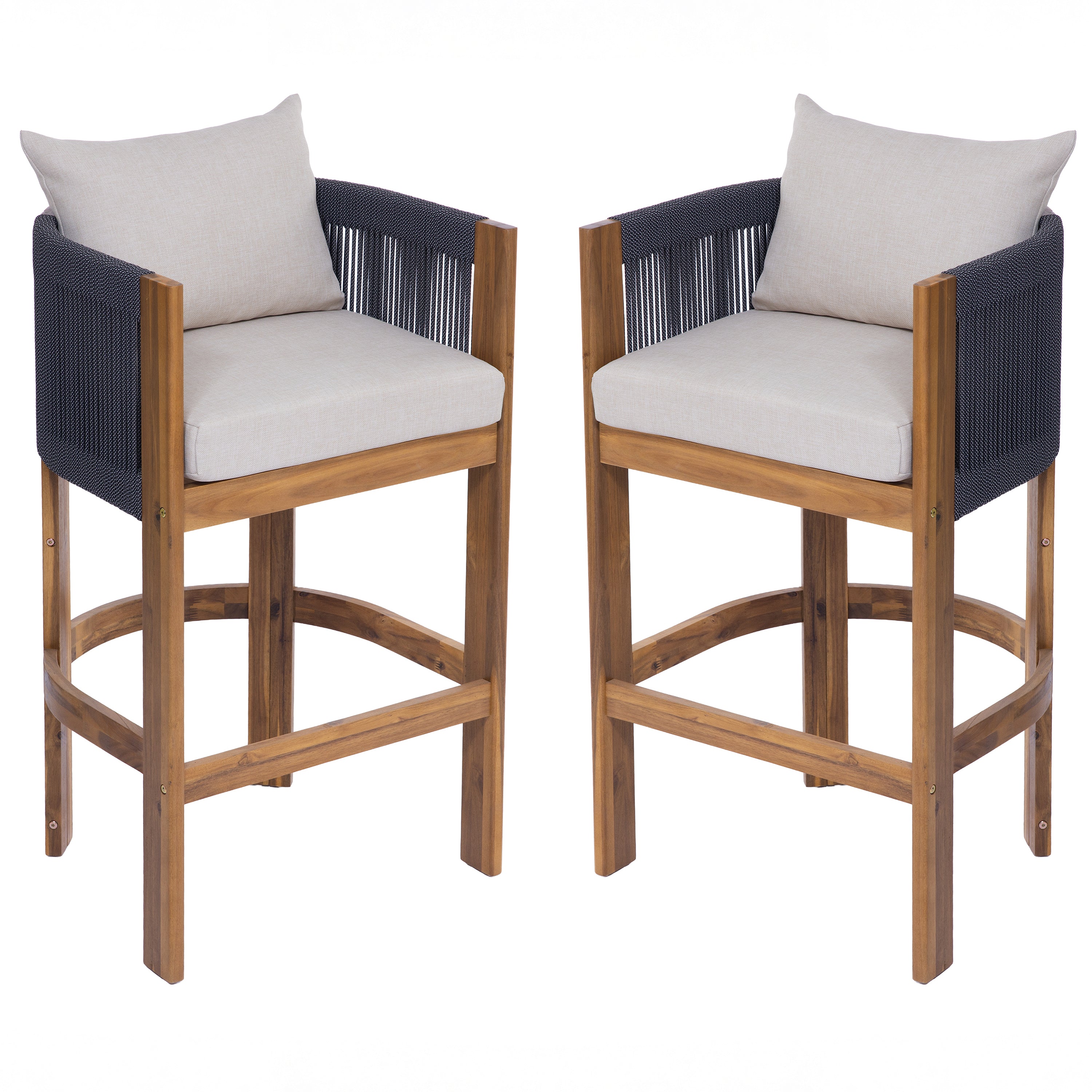 Matera Outdoor Wood & Rope Barstools, Set of 2