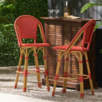 Callisto 29.5" Outdoor Rattan and Aluminum Bar Stool with Curved Back and Footrest