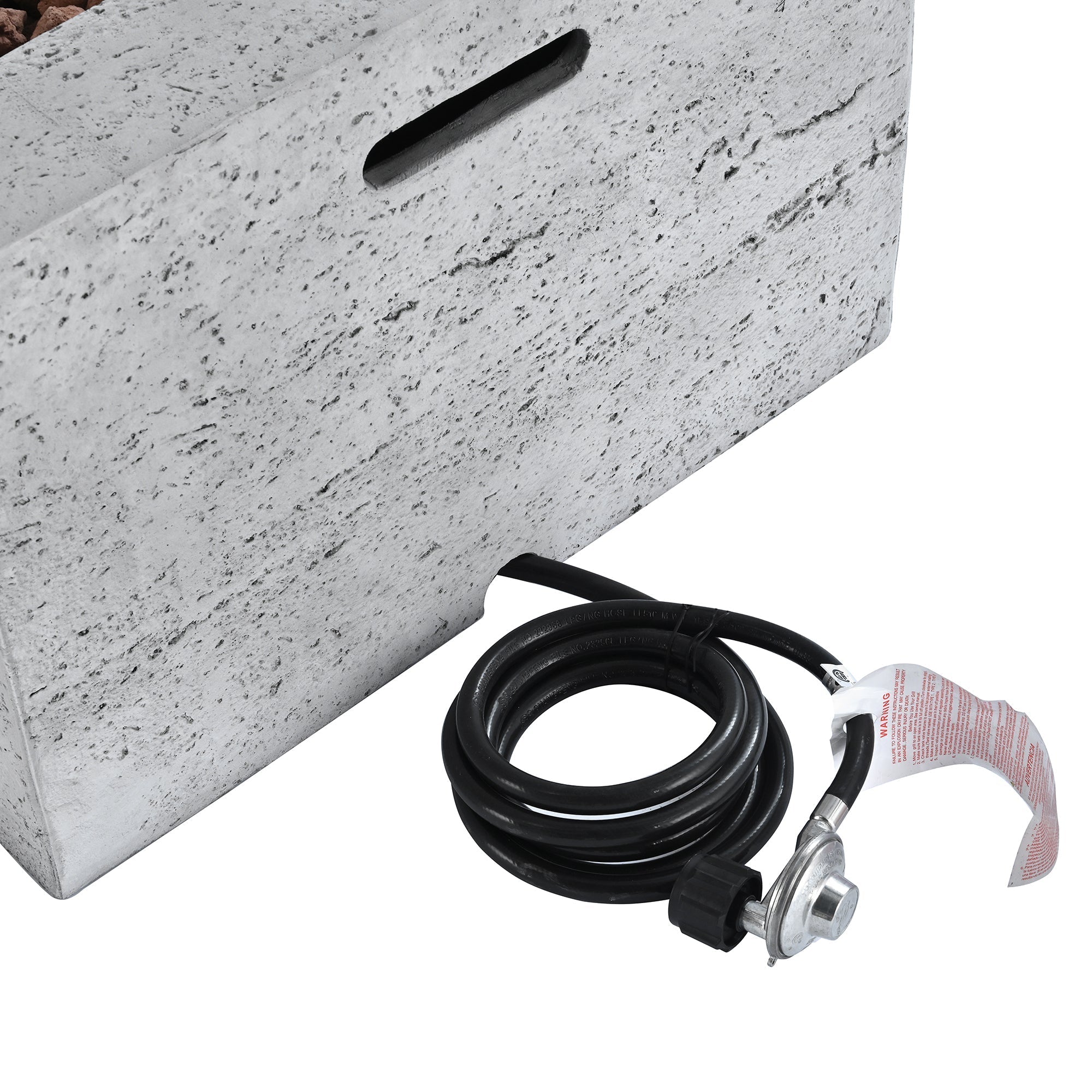 Outdoor Square Fire Pit with Steel Burner, Lava Rocks and Cover