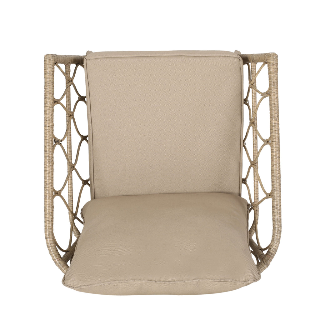 Zircon Outdoor Club Chair with Woven Wicker Weave Design and Back Cushion, Set of 2