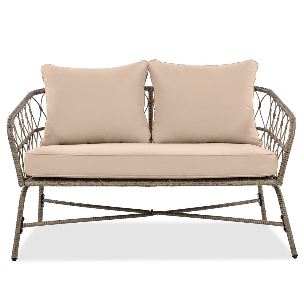 4-Piece Outdoor Sofa Set with Woven Wicker Design and Wood Table Top