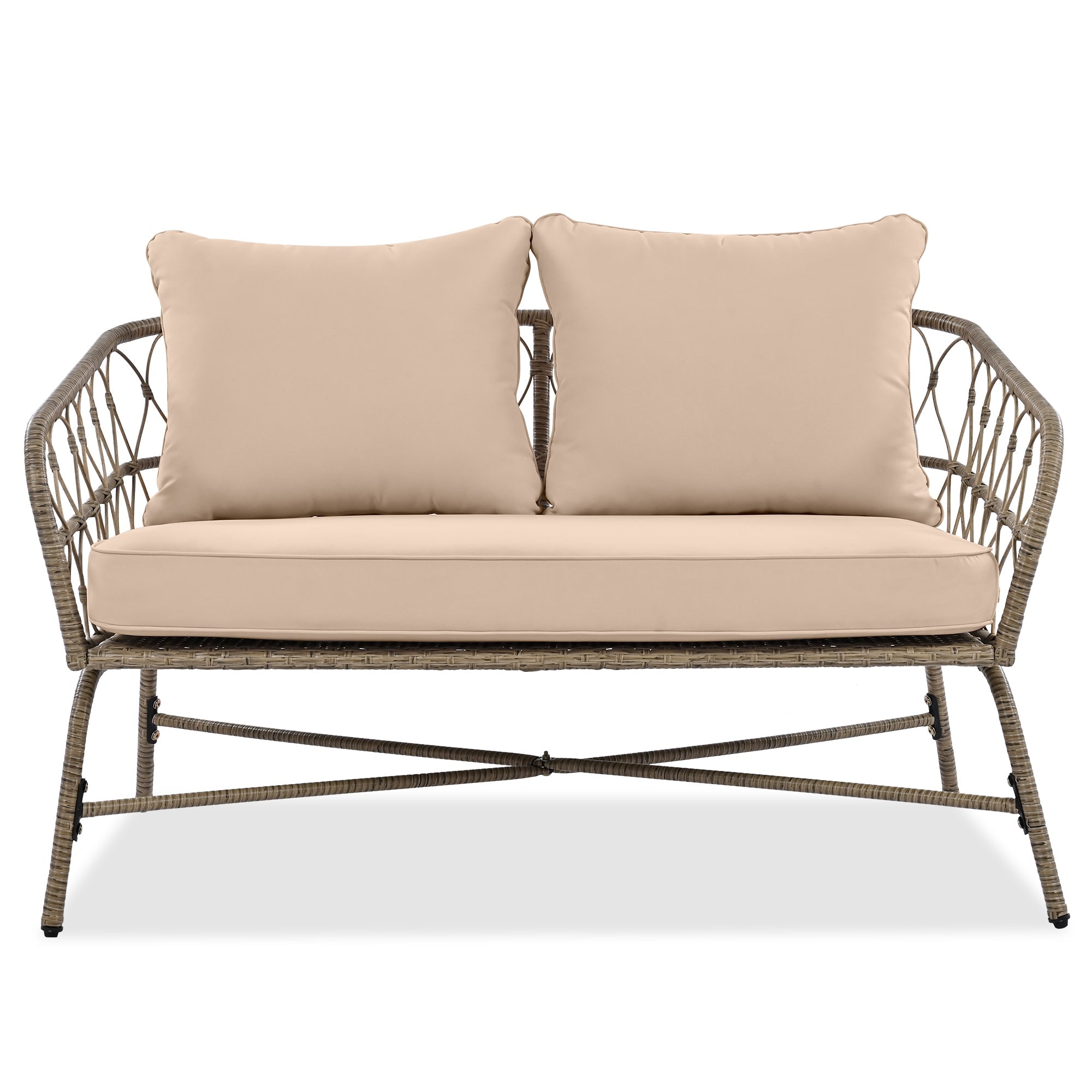 4-Piece Outdoor Sofa Set with Woven Wicker Design and Wood Table Top