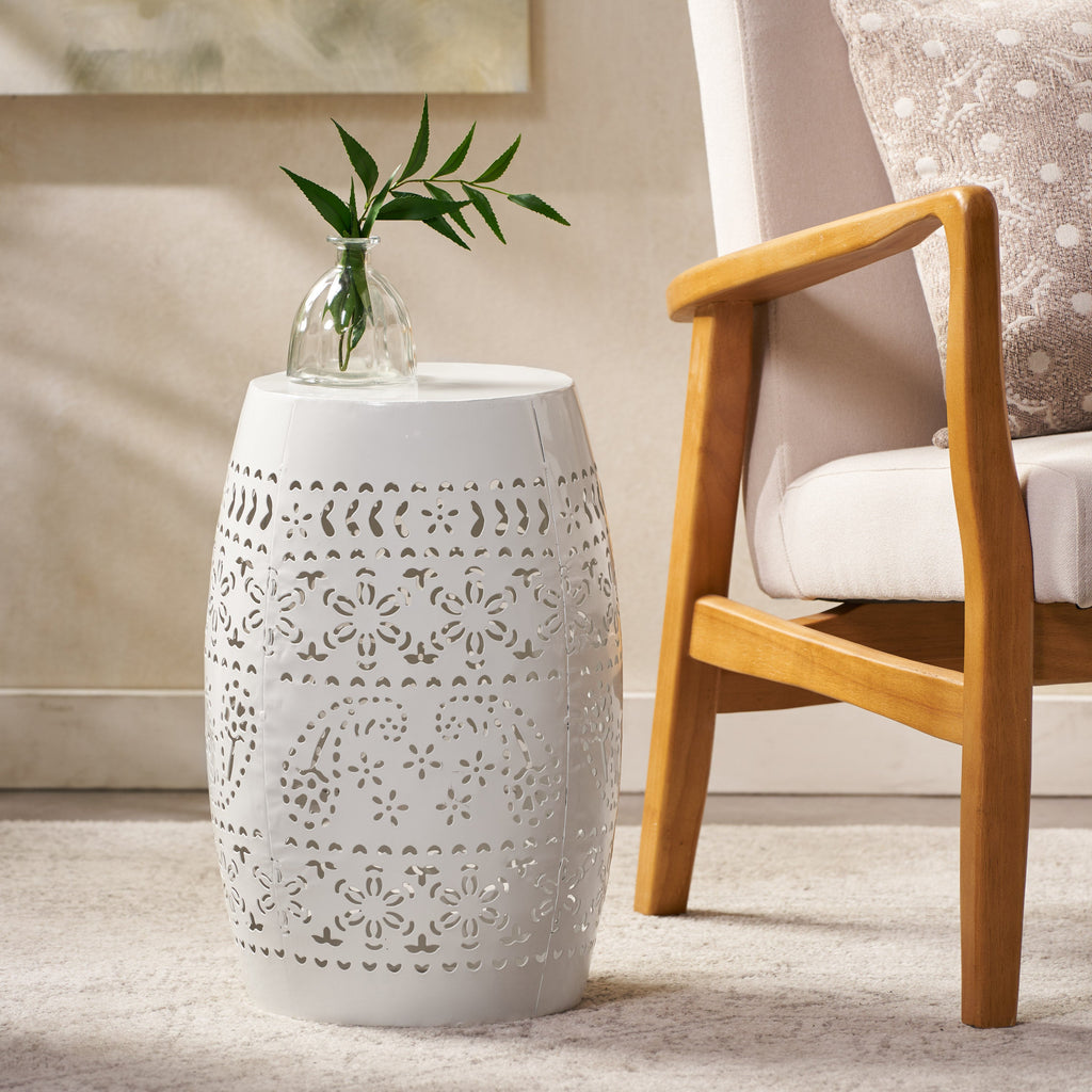 Ruby Outdoor Metal Lace Cutout Accent Table