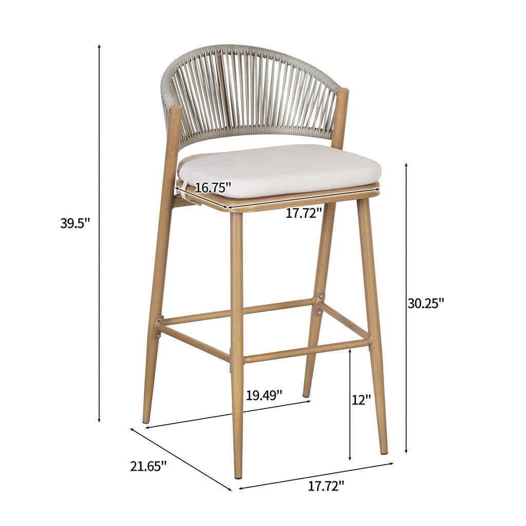 Outdoor Metal Frame Stools with Scallop-Shaped Backrest & Water-Resistant Cushions, Set of 2
