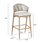 Outdoor Metal Frame Stools with Scallop-Shaped Backrest & Water-Resistant Cushions, Set of 2