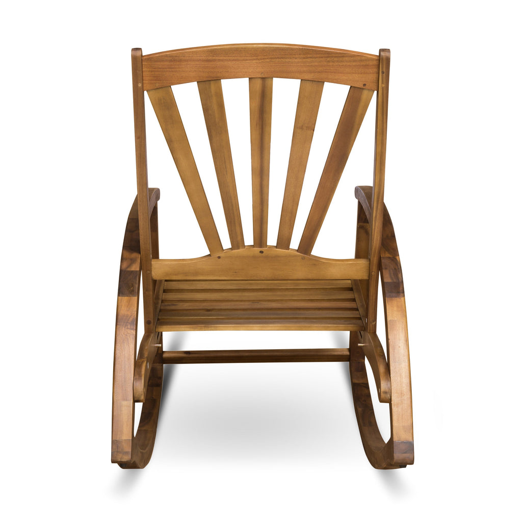 Outdoor Acacia Wood Rocking Chair with Retractable Foot Rest