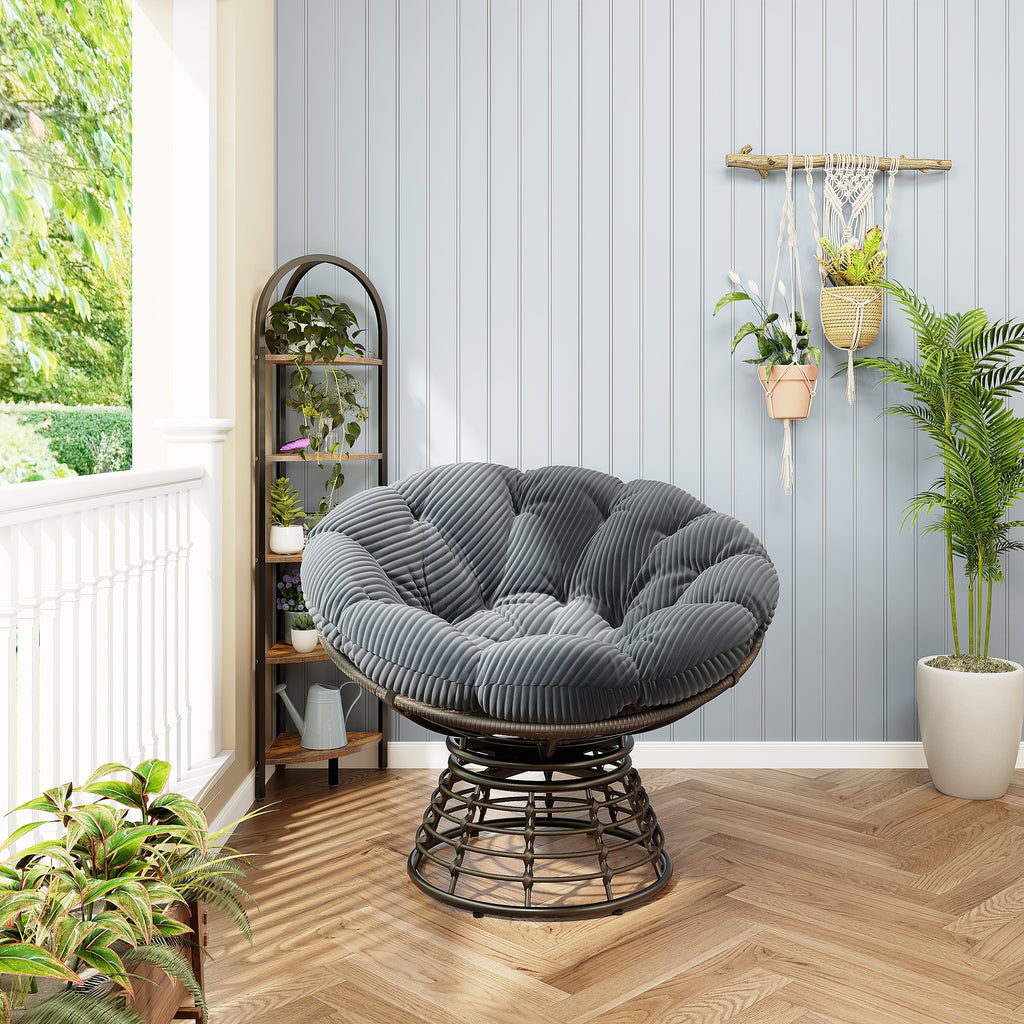 360° Swivel Indoor Outdoor Wicker Papasan Chair with Soft Thick Cushion