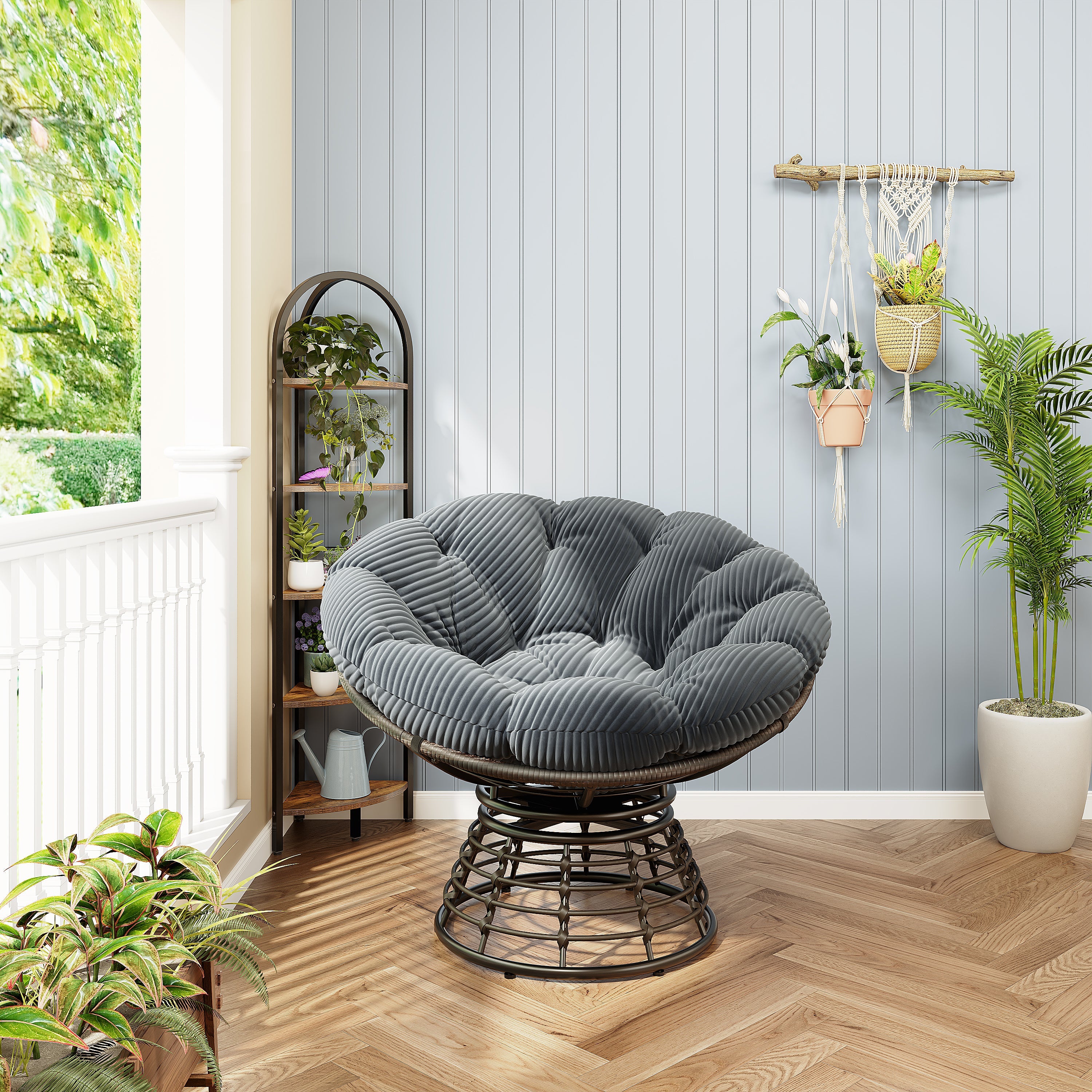360° Swivel Indoor Outdoor Wicker Papasan Chair with Soft Thick Cushion