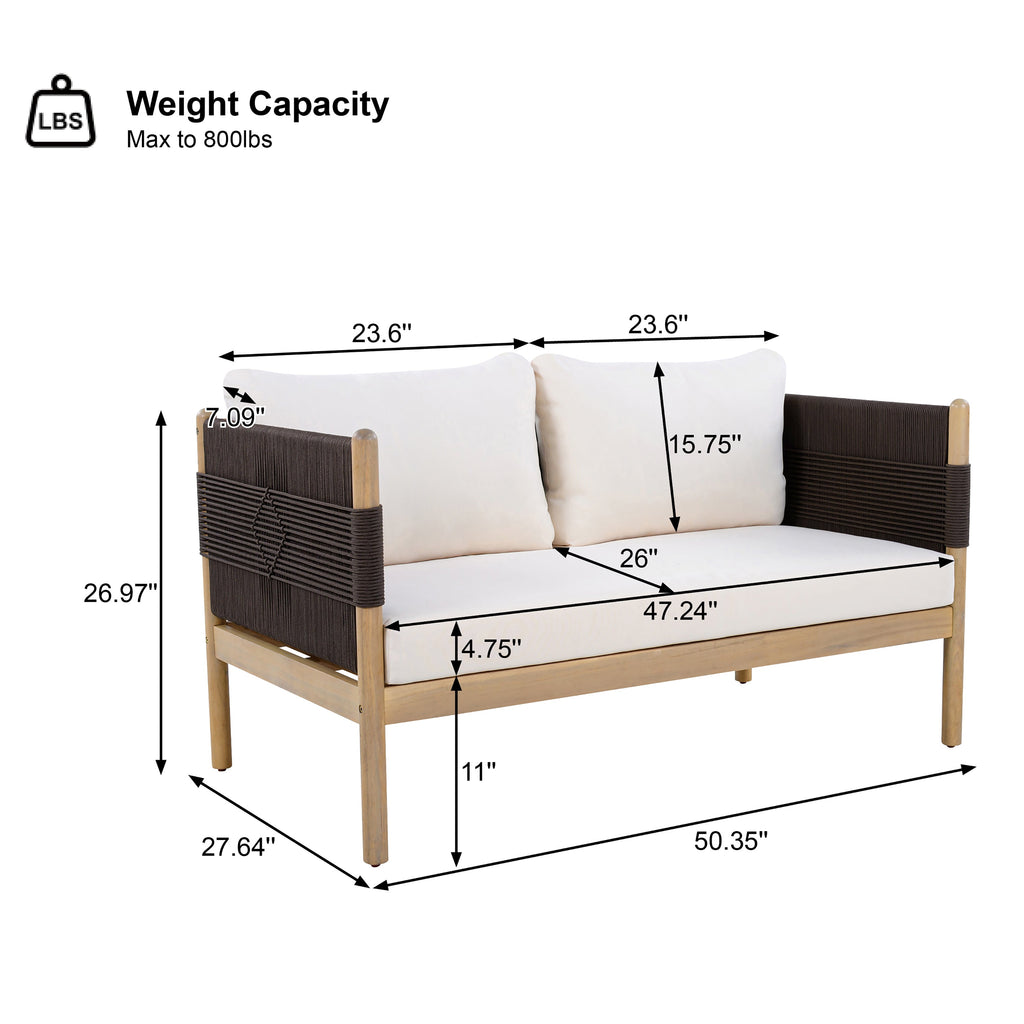 Seabrook Acacia Wood Outdoor Loveseat with Diamond Rope Weave & Cushions