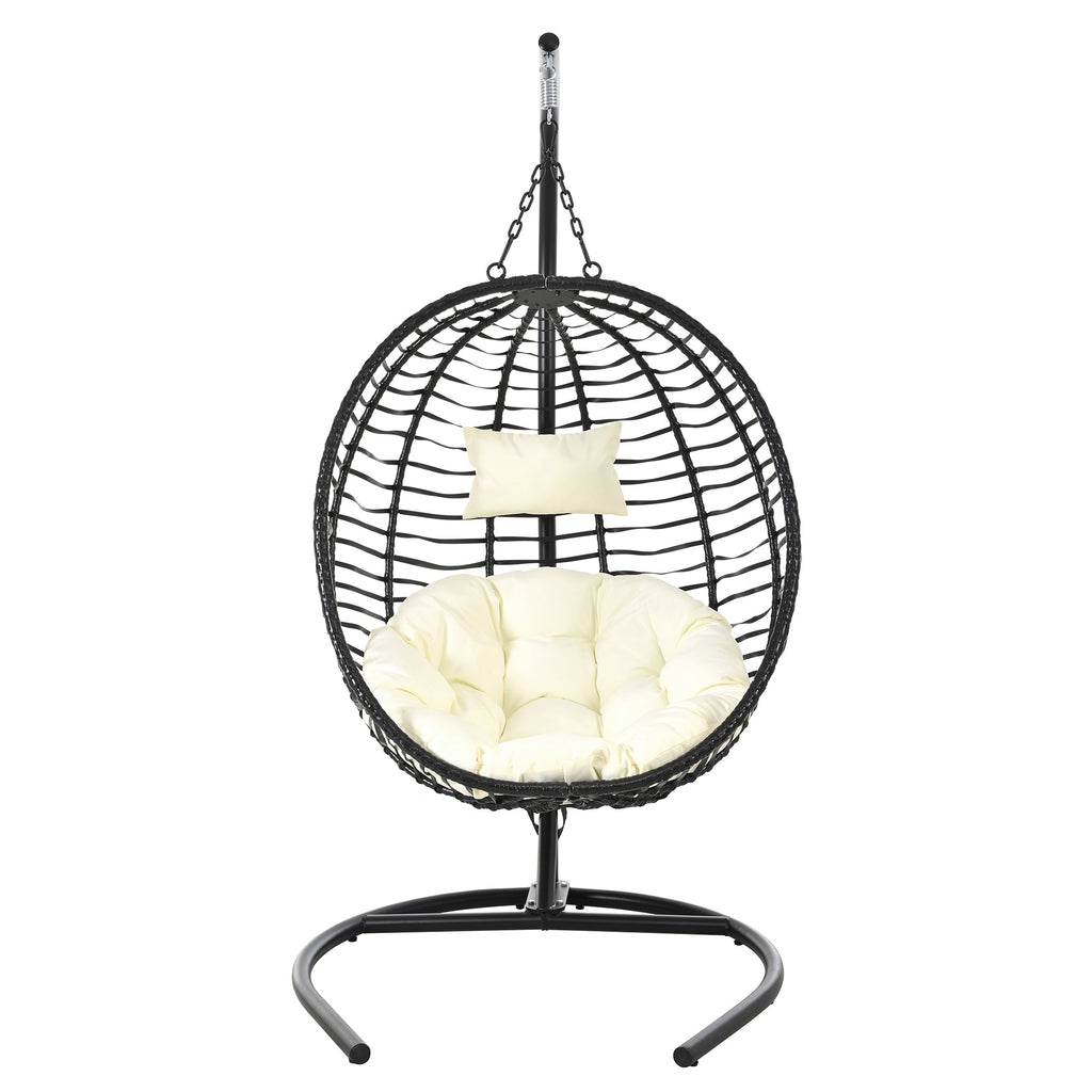 Folding Hanging Swinging Egg Chair with Stand & Tufted Cushion