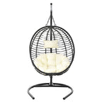 Folding Hanging Swinging Egg Chair with Stand & Tufted Cushion