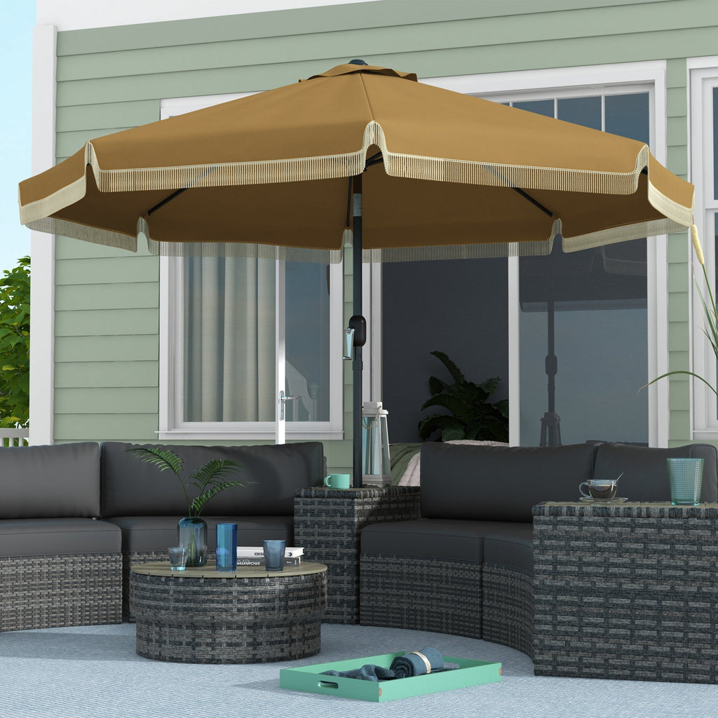 9' Fringe Edge Patio Umbrella with Push Button Tilt and Crank