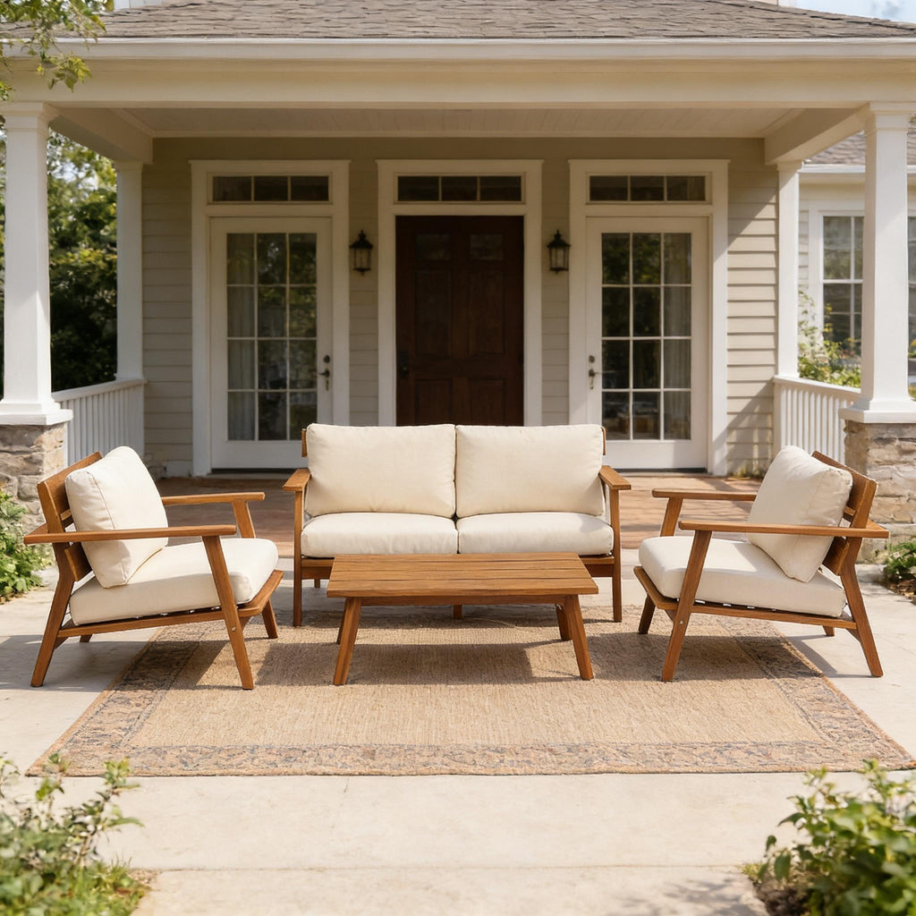 Mid-Century Modern 4-Piece Acacia Wood Outdoor Patio Set