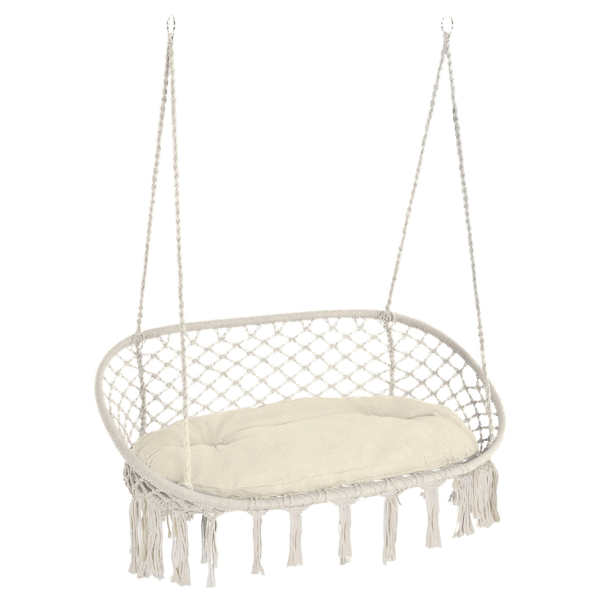 Visioned Outdoor Hanging Hammock Swing Chair with Macrame Design and Soft Cushion