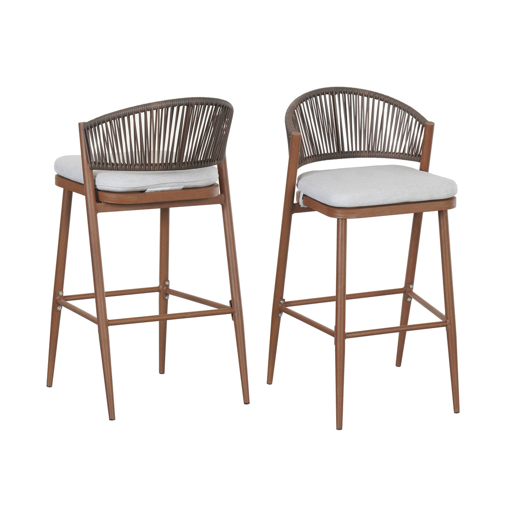 Outdoor Metal Frame Stools with Scallop-Shaped Backrest & Water-Resistant Cushions, Set of 2