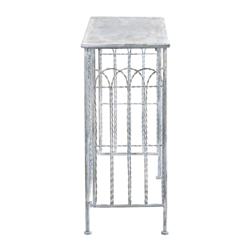 Distressed Silver Finish Iron French Country Arched Fence Console Table