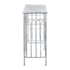 Distressed Silver Finish Iron French Country Arched Fence Console Table