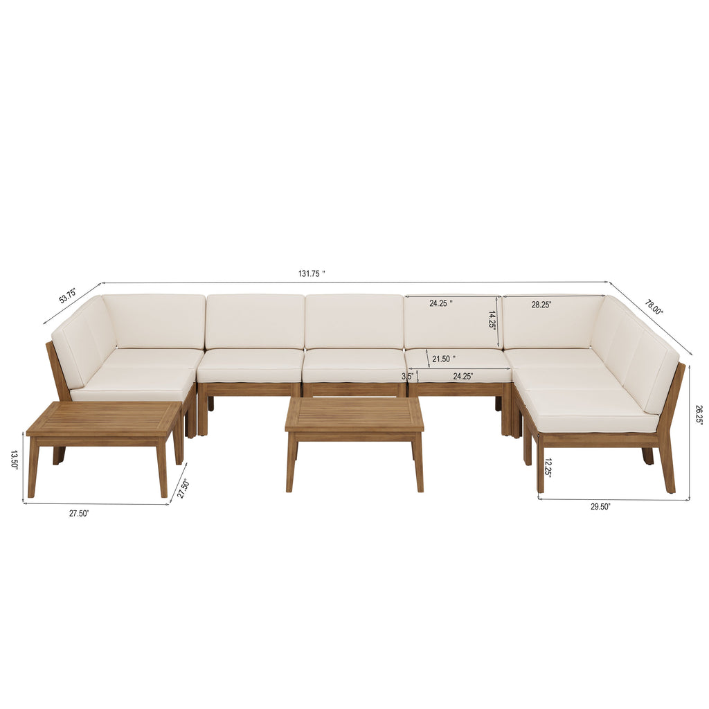 Grenada Outdoor Acacia Wood U-Shape Armless Sectional Sofa