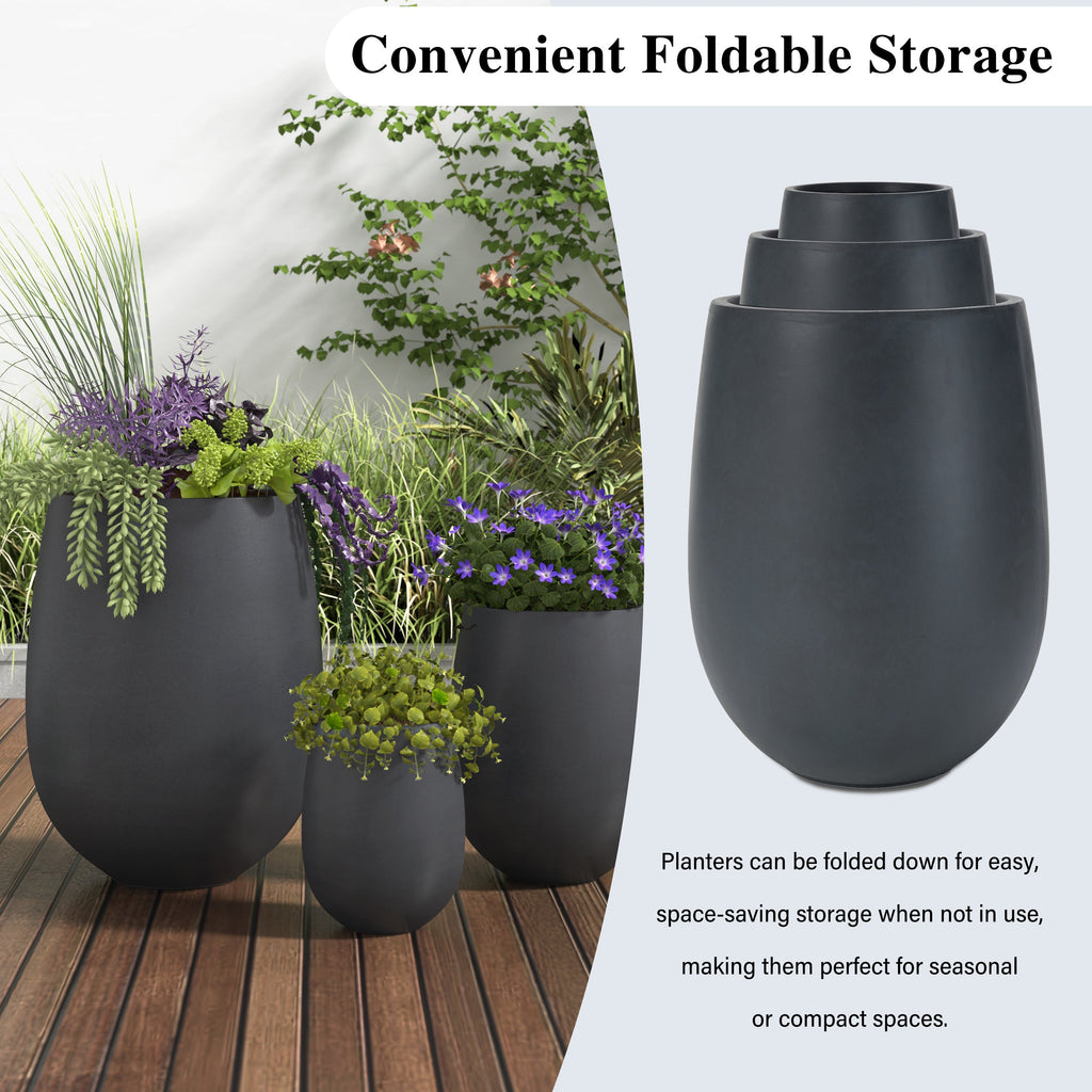 Egg Shaped Lightweight Outdoor Planter, Set of 3