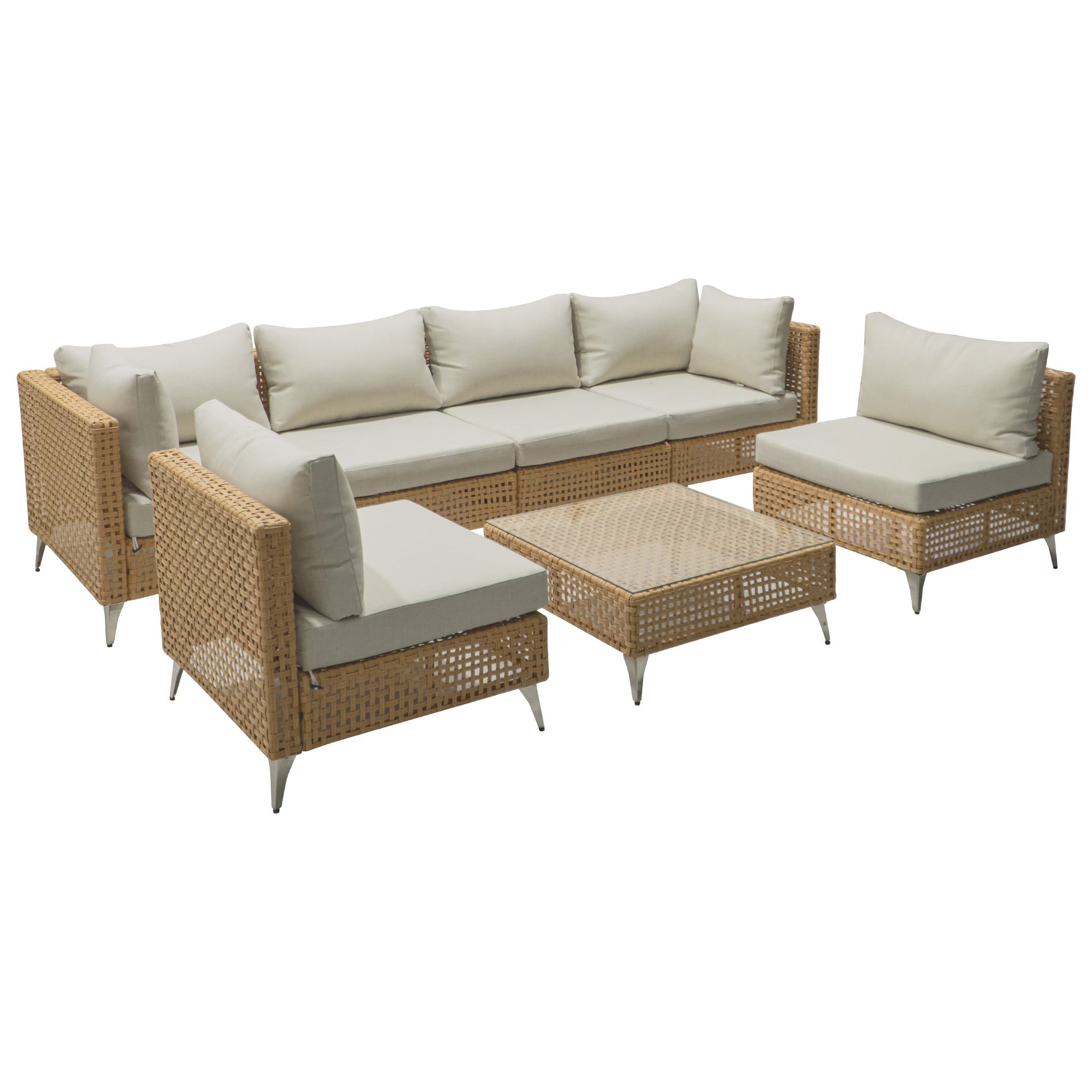 7-Piece Outdoor Wicker Sectional Sofa with Water Resistant Cushions and Coffee Table