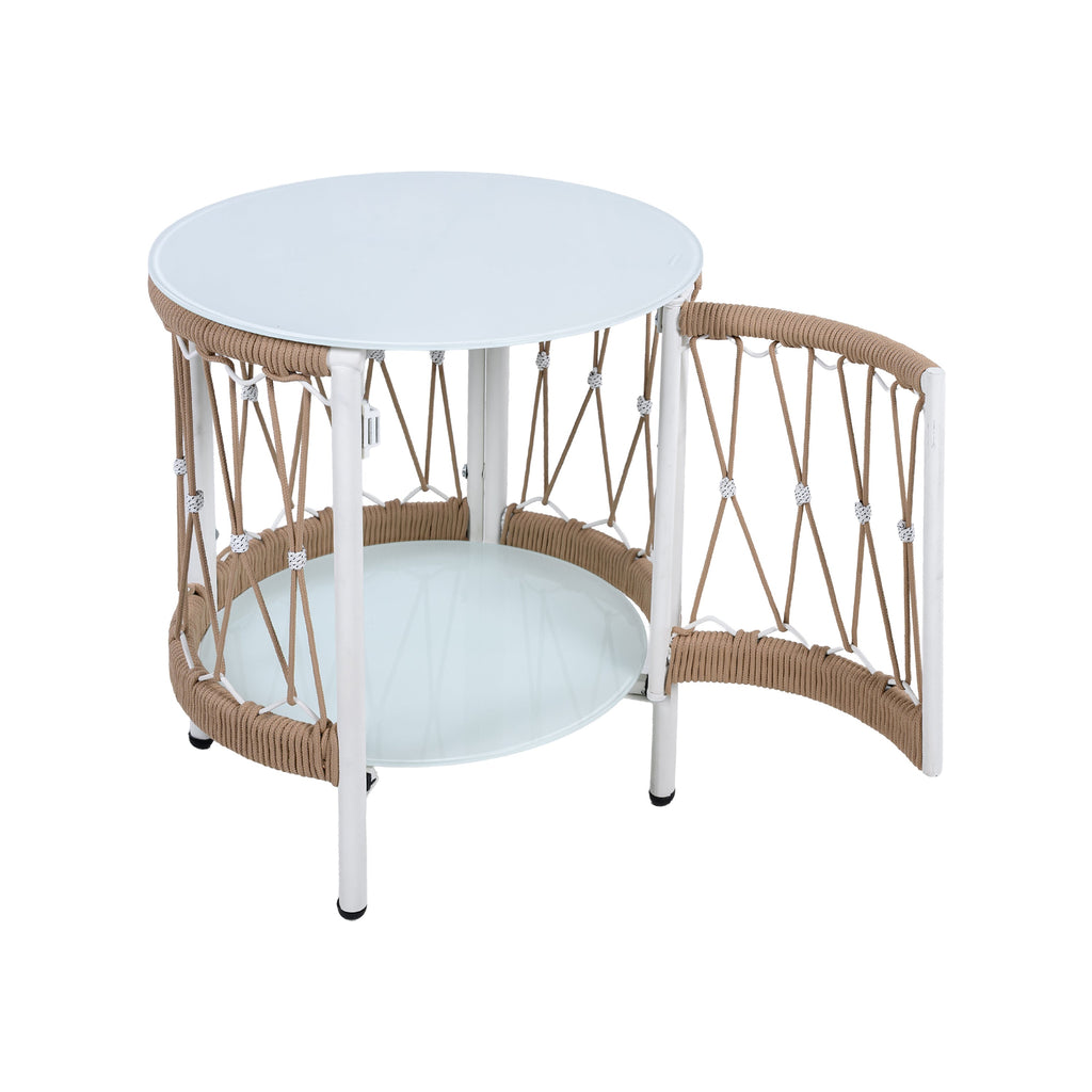Caspian Outdoor Handwoven Rope Accent Table with Glass Top