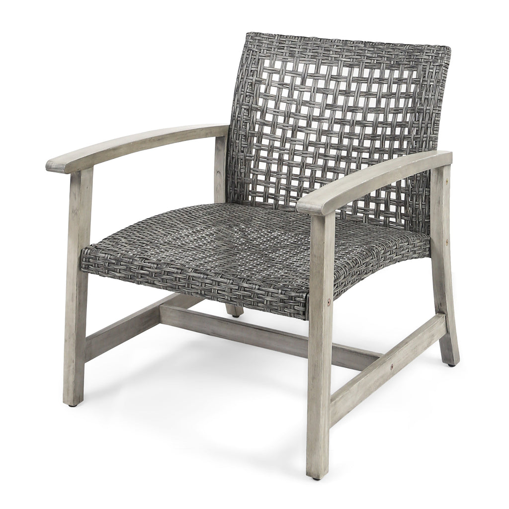 Hampton Outdoor Rattan & Acacia Wood Wicker Club Chairs, Set of 2