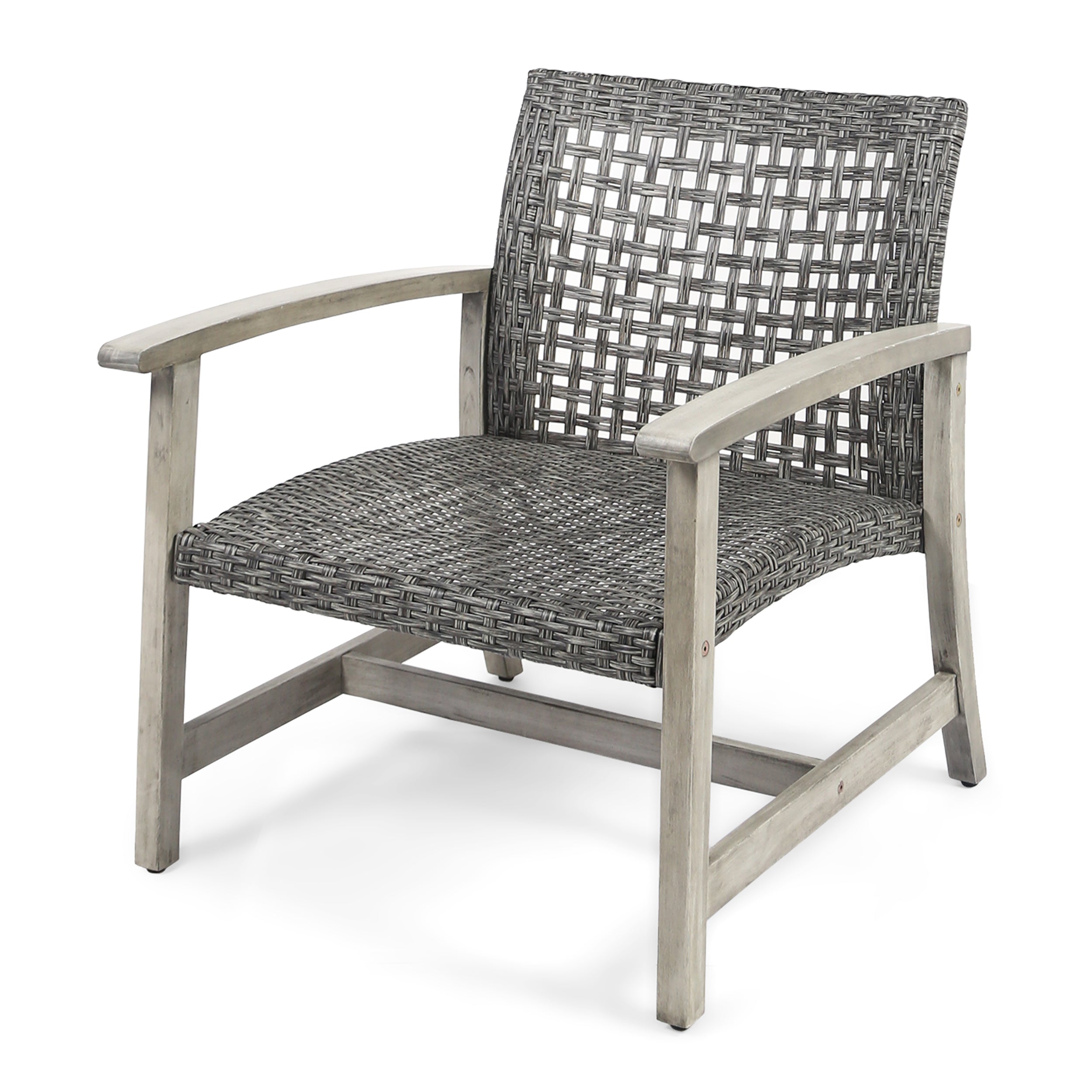 Hampton Outdoor Rattan & Acacia Wood Wicker Club Chairs, Set of 2