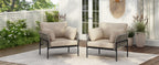 Brisa Outdoor Modern Iron Lounge Chair with Rope Weave