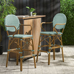 Valorous Outdoor Wicker Bar Stool with Round Back and Curved Arms, Set of 2