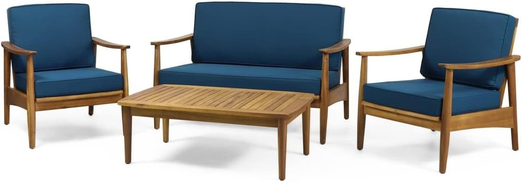 Ellsworth Teak Brown 4 Piece Wood Outdoor Patio Conversation Seating Set