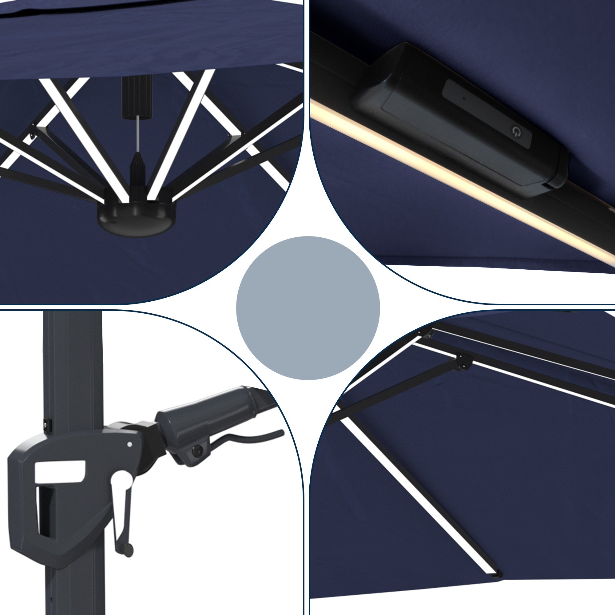 11' Square Cantilever Patio Umbrella with LED Light, Base Not Included