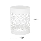 Symmetry White Outdoor Cylindrical End Table with Overlapping Circle Pattern