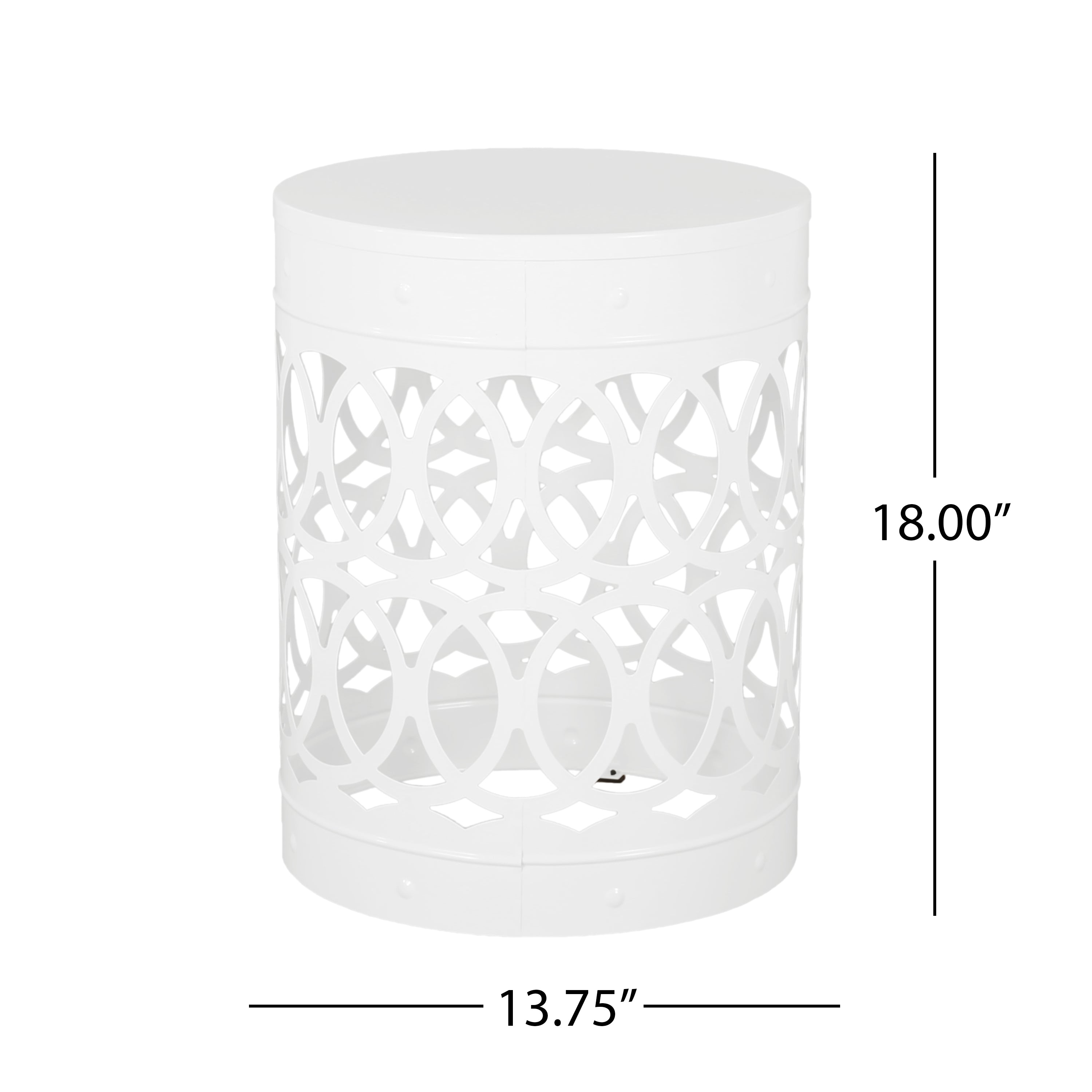 Symmetry White Outdoor Cylindrical End Table with Overlapping Circle Pattern