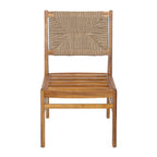 Monica Outdoor Wood and Wicker Woven Dining Chair with Cushions, Set of 2