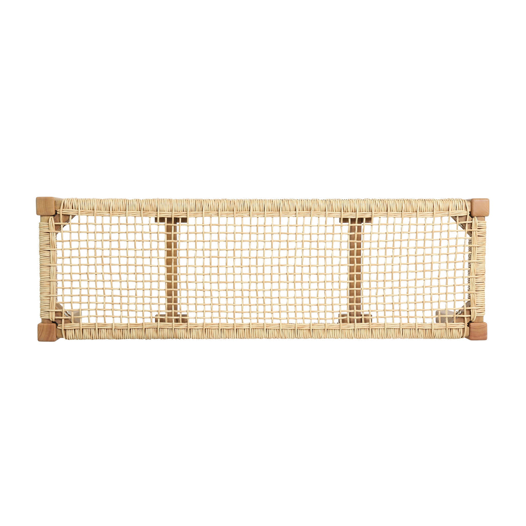 Outdoor Bench with Faux Rattan Seat and Wood Frame