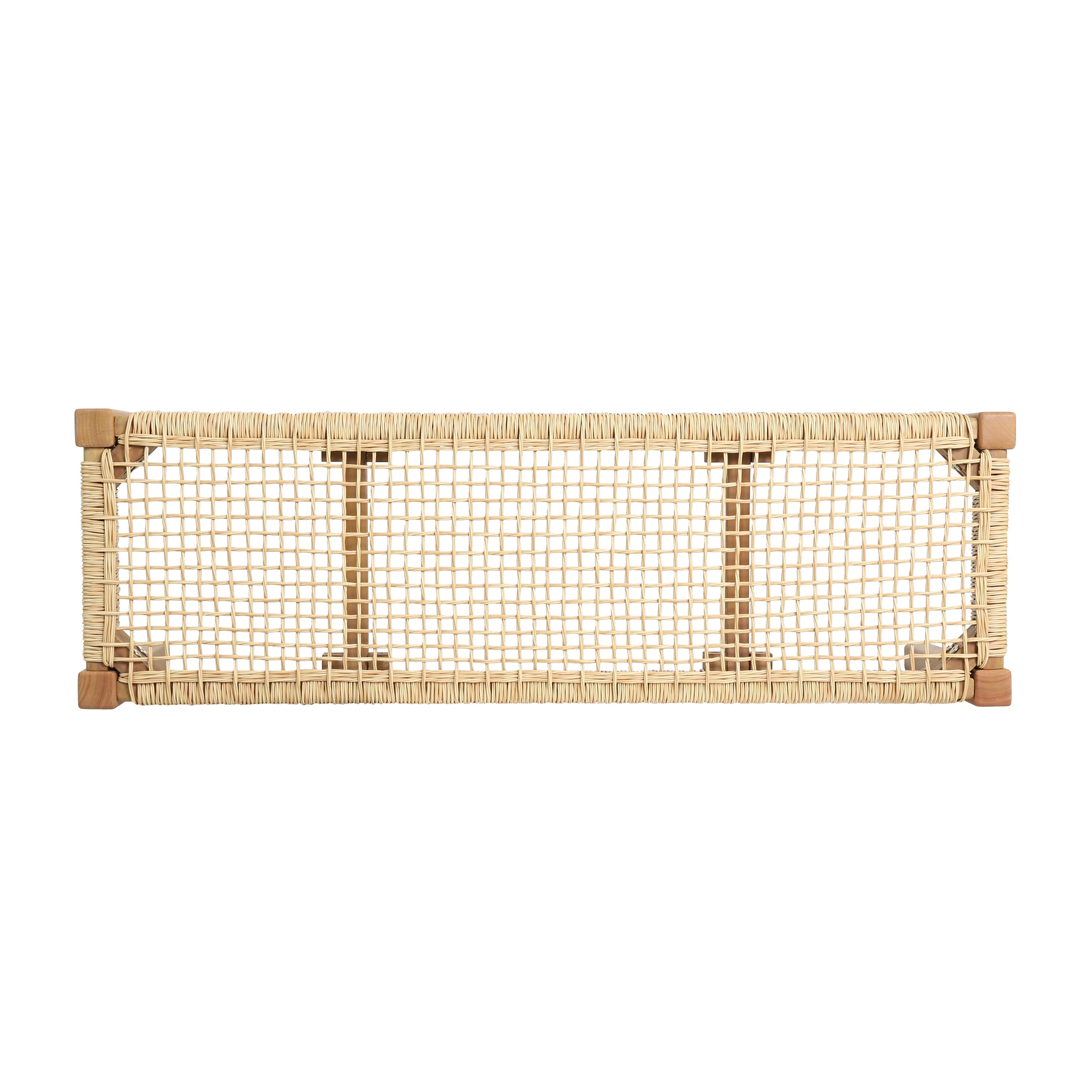 Outdoor Bench with Faux Rattan Seat and Wood Frame